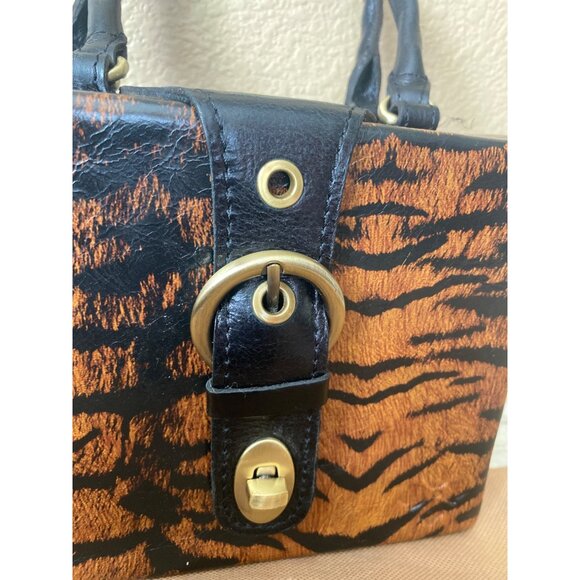 Patricia Nash Avadi Box Bag Satchel Tiger Print Leather Crossbody Top Handle - Picture 10 of 13